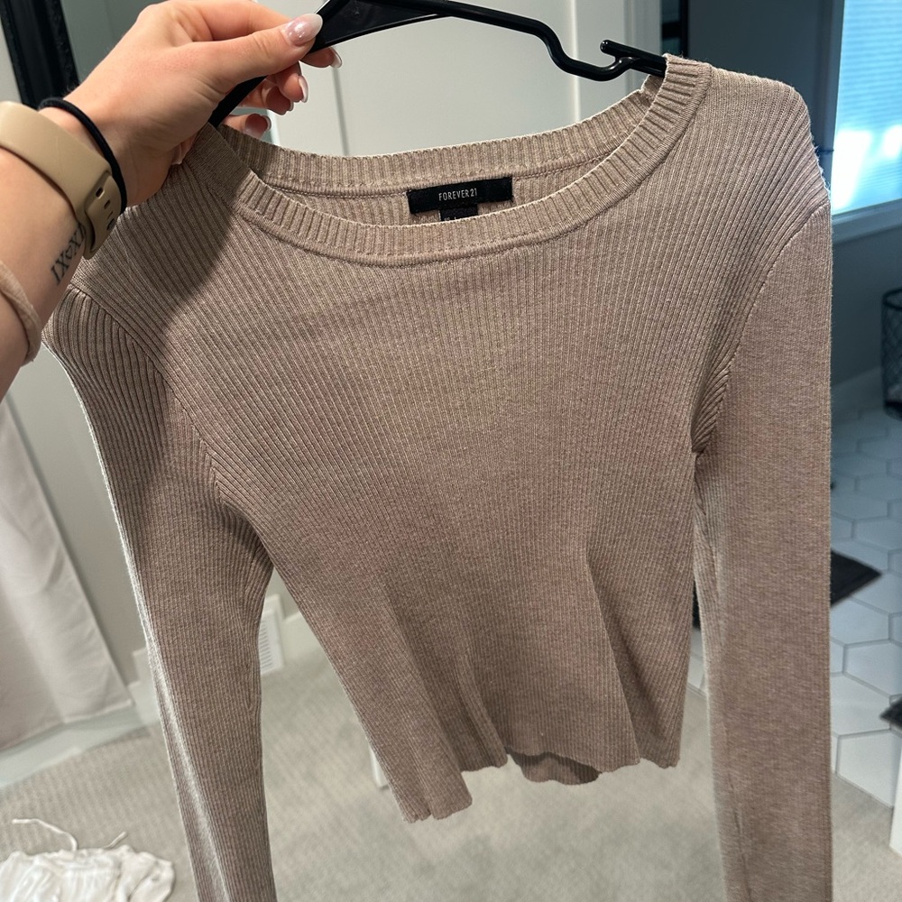 Forever 21 Light Tan Ribbed Knit Top